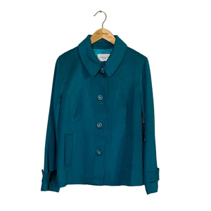 MADISON HILL New York Size 12 Bright Teal Wool Blend Pea‎ Coat New Quiet Luxury